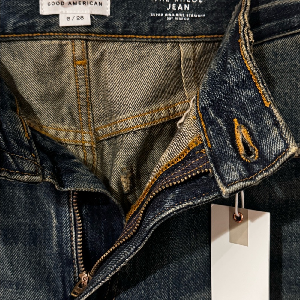 Good American The Khloé Jean Patchwork High Rise Straight 6/28 NWT - Picture 5 of 7